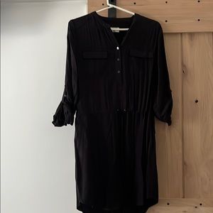 Black long sleeve middle tie dress